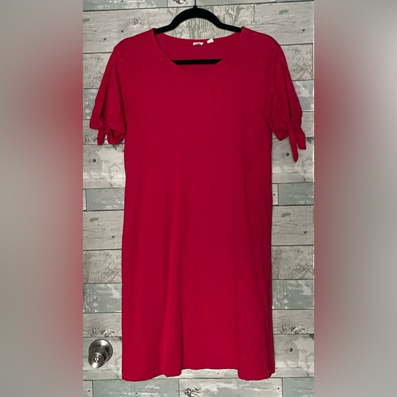 GAP Soft Spun Tie Short Slit Sleeve Swing Dress Slipper Red Size M - Picture 4 of 15